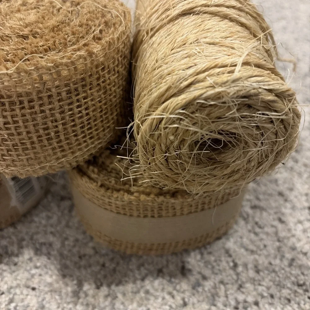 Mixed Lot Of 5 Full‎ & Partial Rolls Of Burlap & String No Wire For Crafting